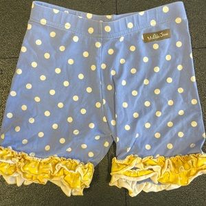Matilda Jane girls ruffle shorts size 8 “Blue/Yellow dots”
